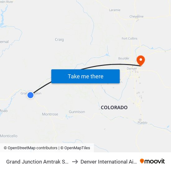 Grand Junction Amtrak Station to Denver International Airport map