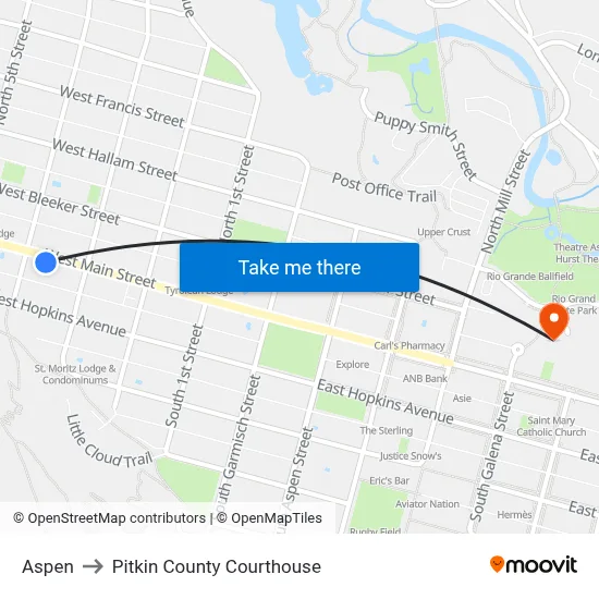 Aspen to Pitkin County Courthouse map