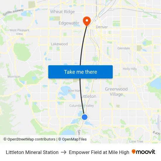 Littleton Mineral Station to Empower Field at Mile High map