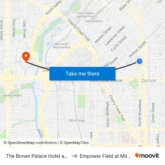 The Brown Palace Hotel and Spa to Empower Field at Mile High map