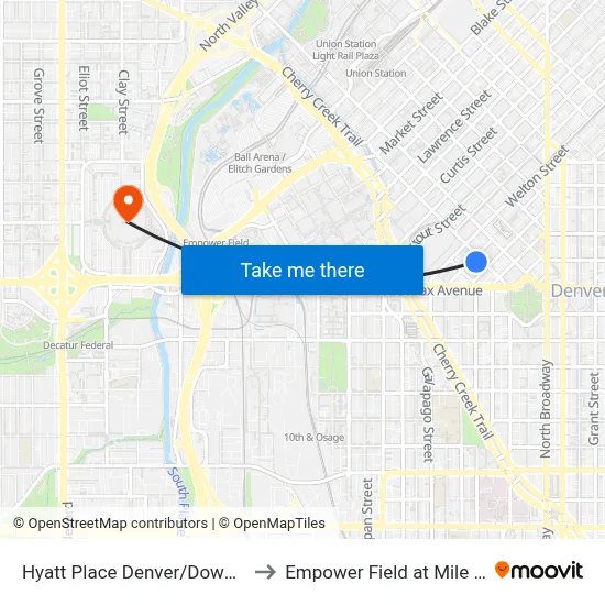 Hyatt House Denver Downtown (Construction) to Empower Field at Mile High map