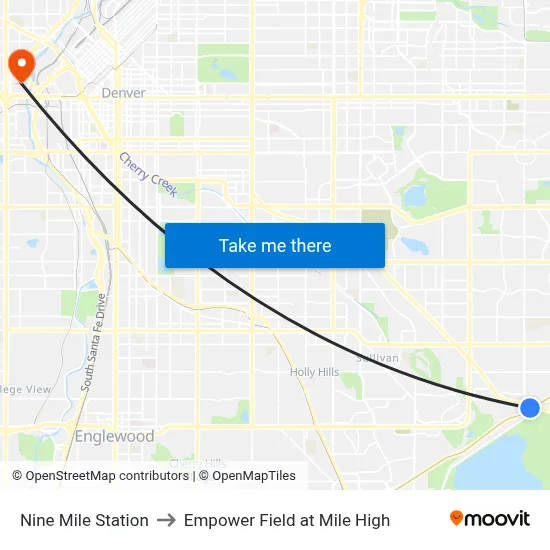 Nine Mile Station to Empower Field at Mile High map