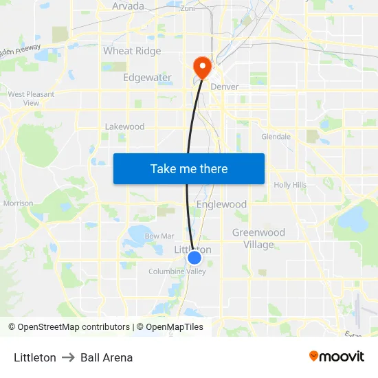Littleton to Ball Arena map
