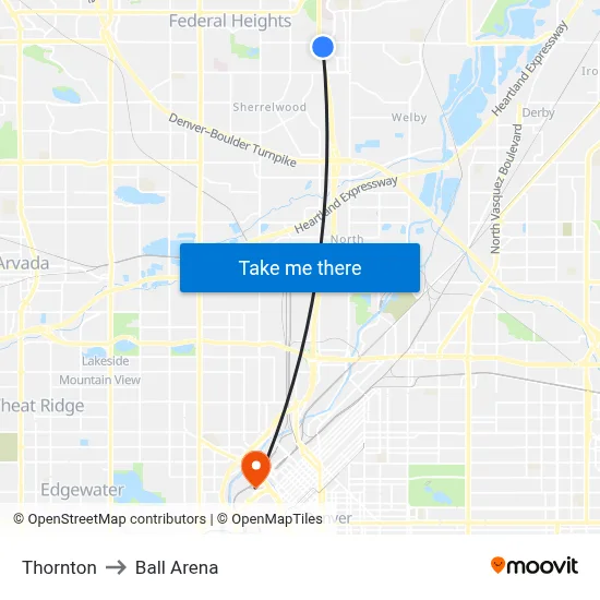 Thornton to Ball Arena map