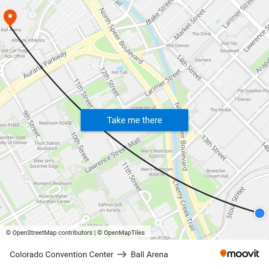 Colorado Convention Center to Ball Arena map