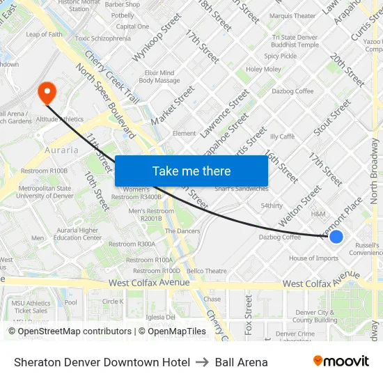Sheraton Denver Downtown Hotel to Ball Arena map