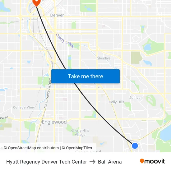 Hyatt Regency Denver Tech Center to Ball Arena map