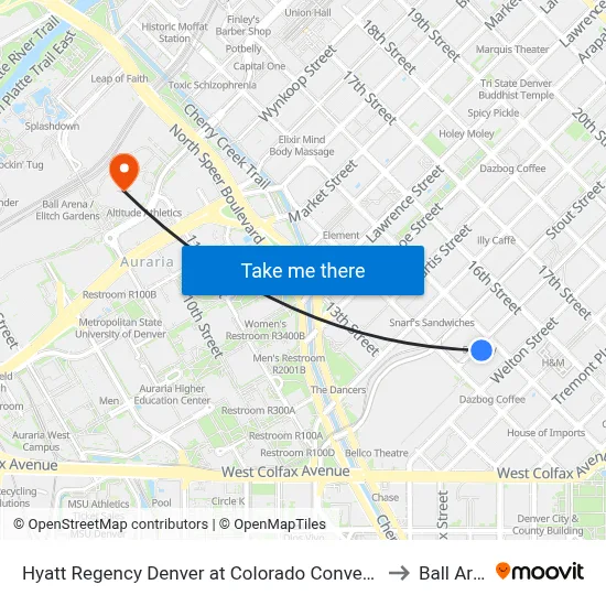 Hyatt Regency Denver at Colorado Convention Center to Ball Arena map