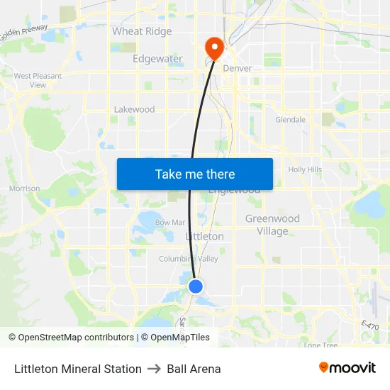 Littleton Mineral Station to Ball Arena map