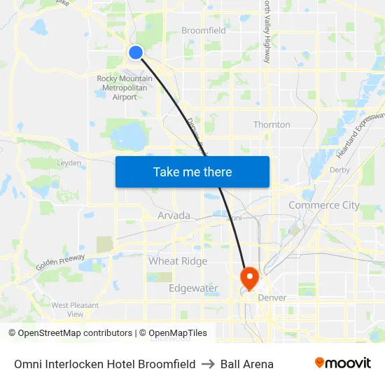 Omni Interlocken Hotel Broomfield to Ball Arena map