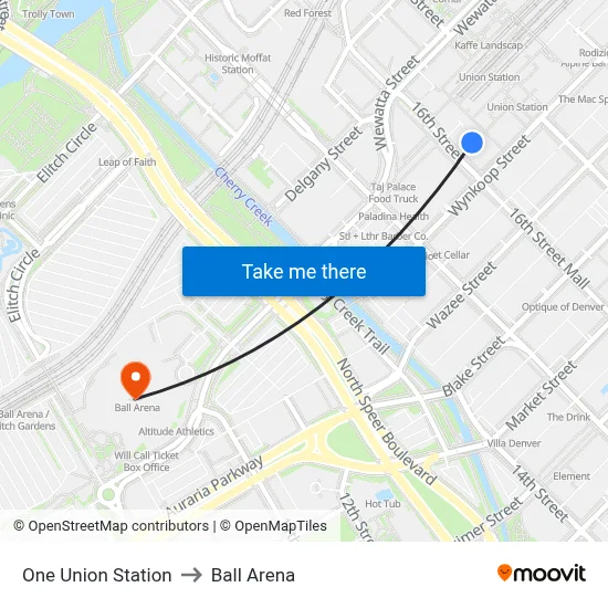 One Union Station to Ball Arena map
