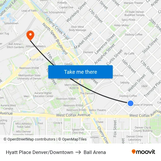 Hyatt House Denver Downtown (Construction) to Ball Arena map