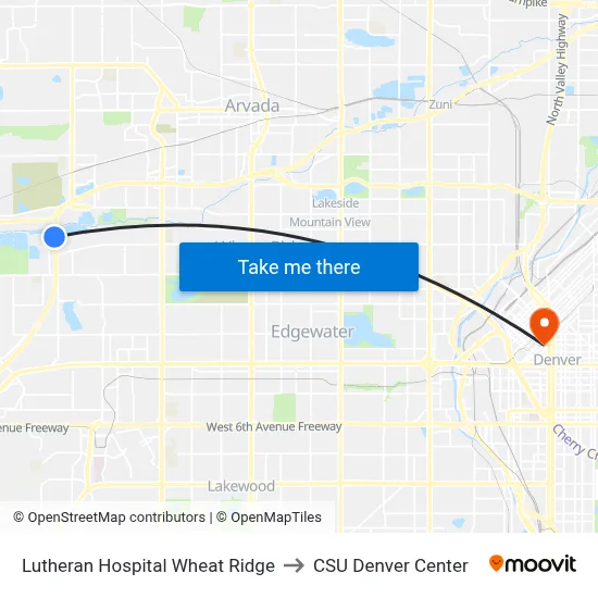 Lutheran Hospital Wheat Ridge to CSU Denver Center map