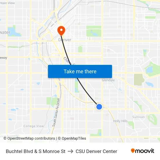 Buchtel Blvd & S Monroe St to CSU Denver Center map