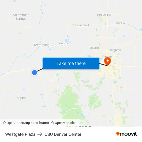 Westgate Plaza to CSU Denver Center map