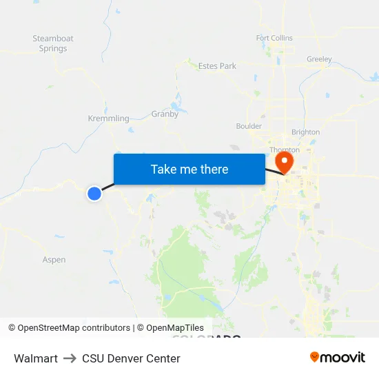 Walmart to CSU Denver Center map