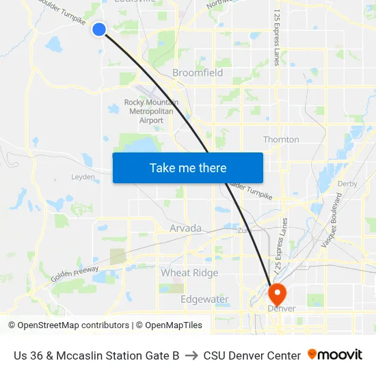 Us 36 & Mccaslin Station Gate B to CSU Denver Center map