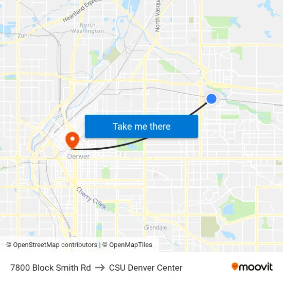 7800 Block Smith Rd to CSU Denver Center map