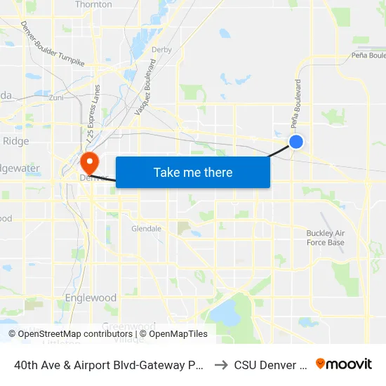 40th Ave & Airport Blvd-Gateway Park Stn Gate D to CSU Denver Center map
