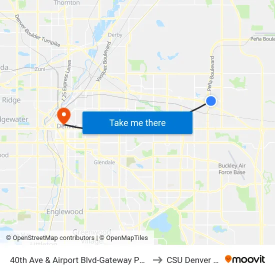 40th Ave & Airport Blvd-Gateway Park Stn Gate E to CSU Denver Center map