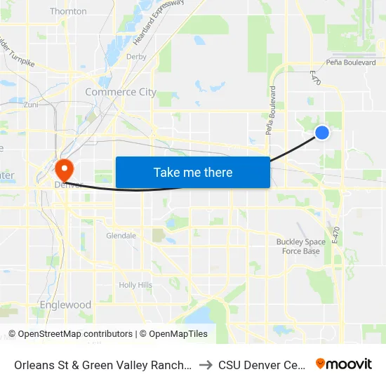 Orleans St & Green Valley Ranch Blvd to CSU Denver Center map