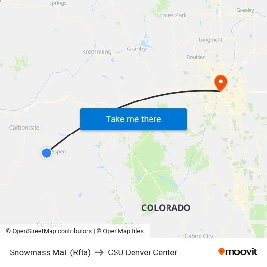 Snowmass Mall (Rfta) to CSU Denver Center map