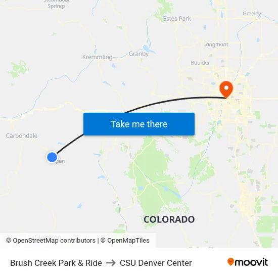 Brush Creek Park & Ride to CSU Denver Center map