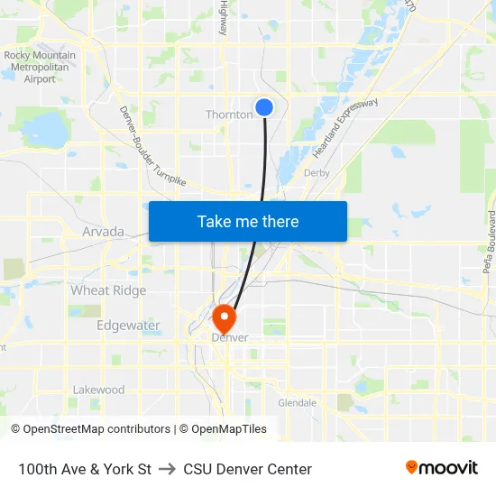 100th Ave & York St to CSU Denver Center map