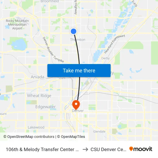 106th & Melody Transfer Center Gate C to CSU Denver Center map