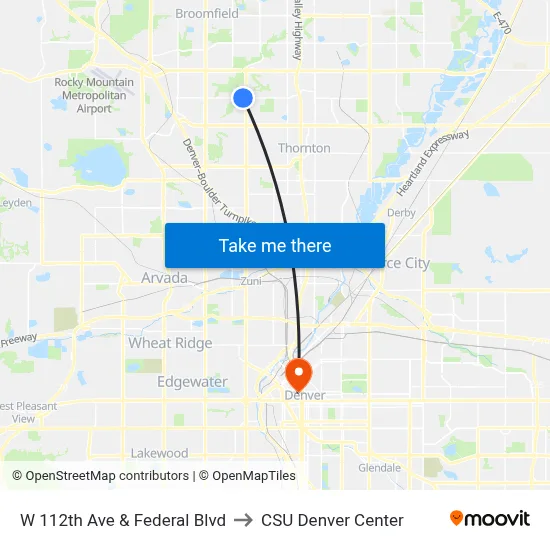 W 112th Ave & Federal Blvd to CSU Denver Center map