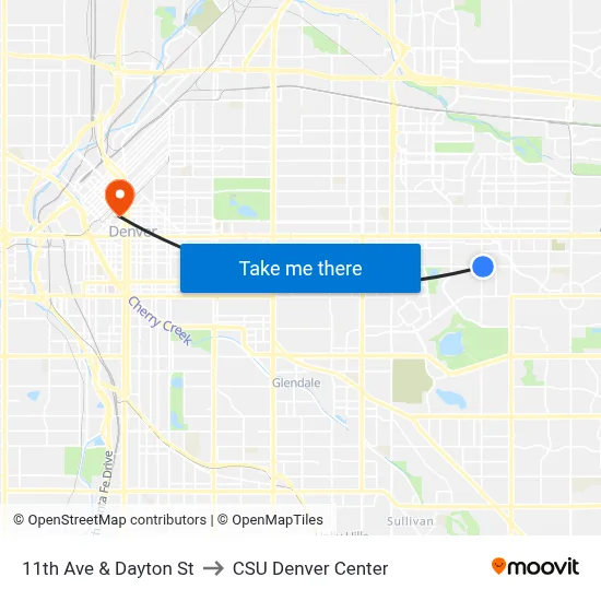11th Ave & Dayton St to CSU Denver Center map