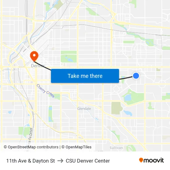11th Ave & Dayton St to CSU Denver Center map