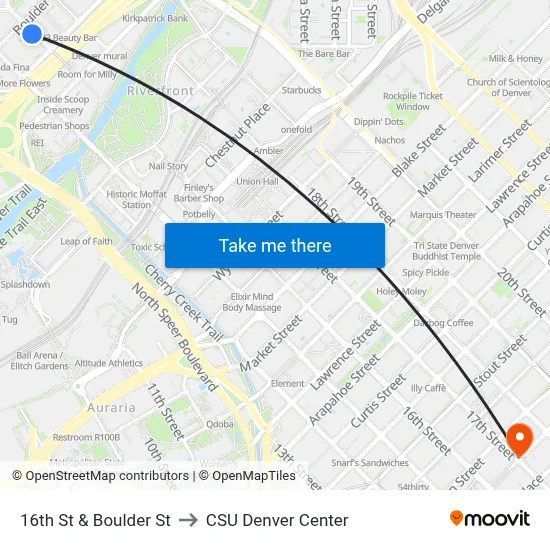 16th St & Boulder St to CSU Denver Center map