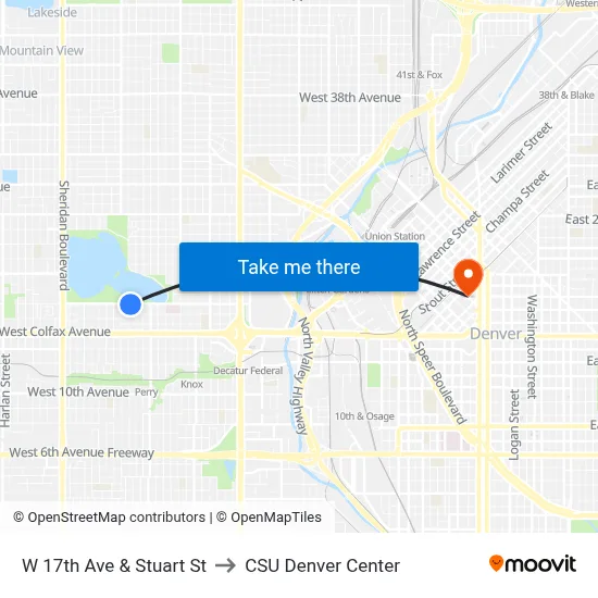 W 17th Ave & Stuart St to CSU Denver Center map