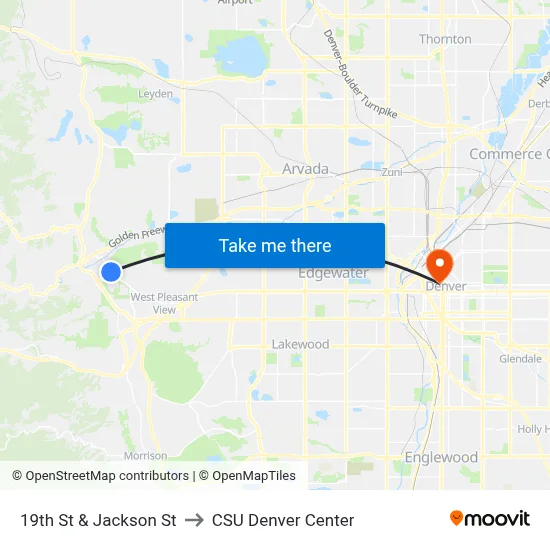 19th St & Jackson St to CSU Denver Center map