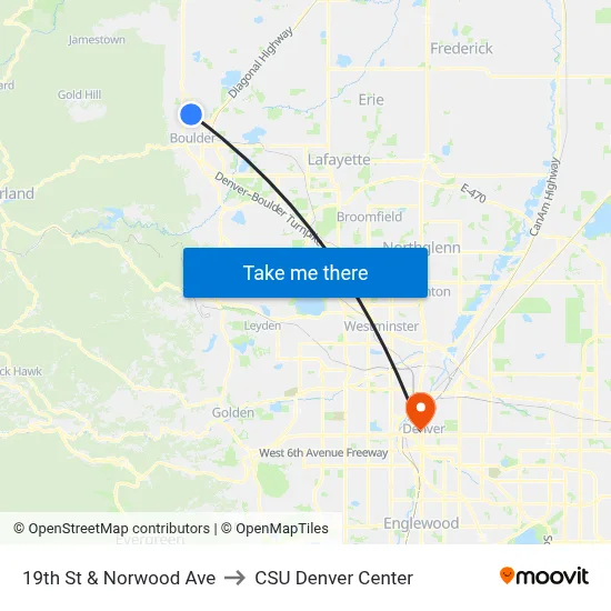 19th St & Norwood Ave to CSU Denver Center map