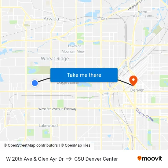 W 20th Ave & Glen Ayr Dr to CSU Denver Center map