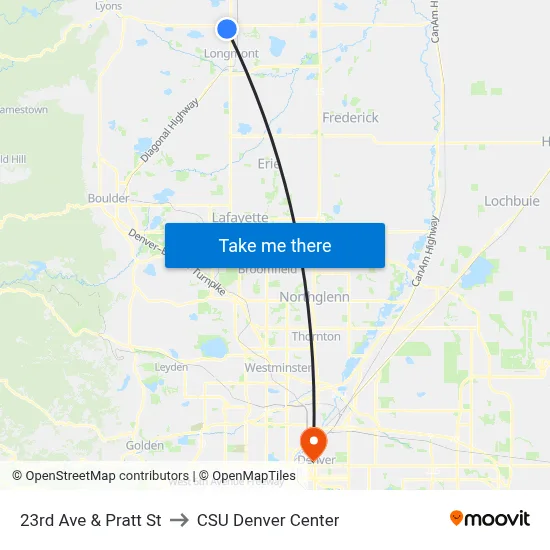 23rd Ave & Pratt St to CSU Denver Center map