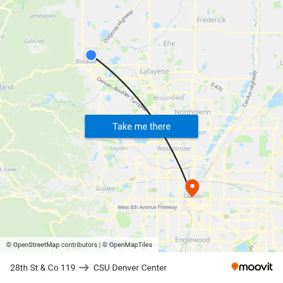28th St & Co 119 to CSU Denver Center map