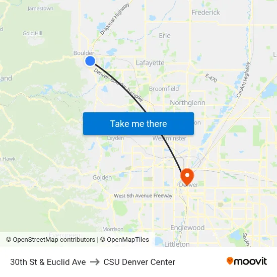 30th St & Euclid Ave to CSU Denver Center map