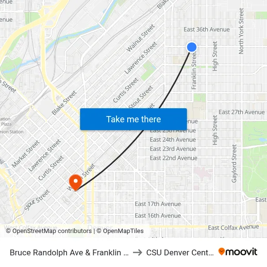 Bruce Randolph Ave & Franklin St to CSU Denver Center map