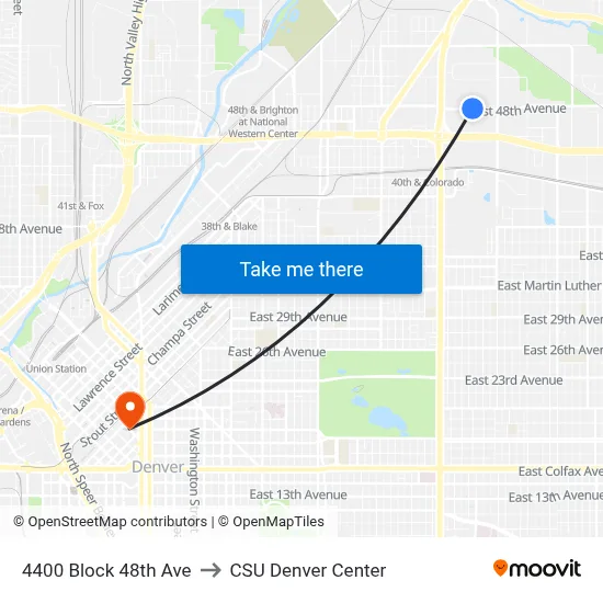 4400 Block 48th Ave to CSU Denver Center map