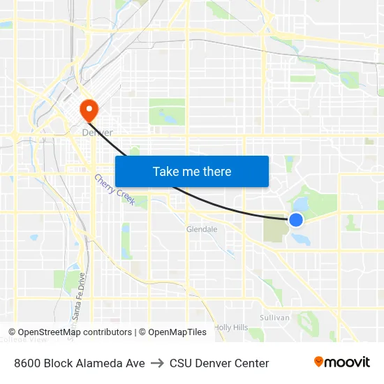 8600 Block Alameda Ave to CSU Denver Center map