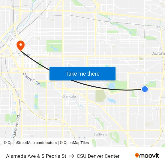 Alameda Ave & S Peoria St to CSU Denver Center map
