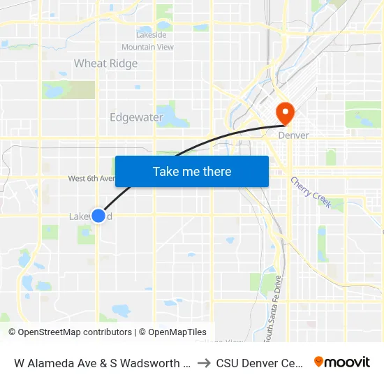 W Alameda Ave & S Wadsworth Blvd to CSU Denver Center map