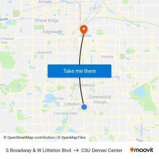 S Broadway & W Littleton Blvd to CSU Denver Center map