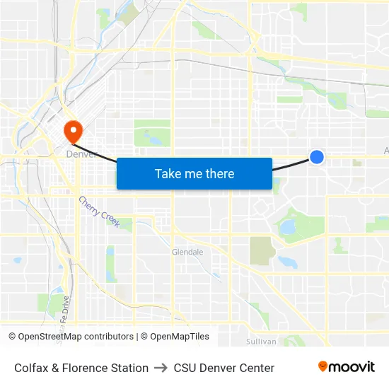 Colfax & Florence Station to CSU Denver Center map