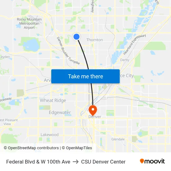 Federal Blvd & W 100th Ave to CSU Denver Center map