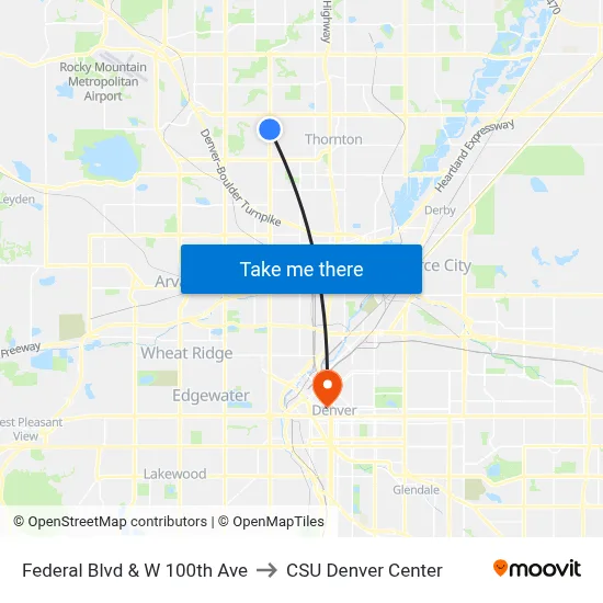Federal Blvd & W 100th Ave to CSU Denver Center map