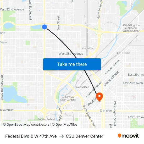 Federal Blvd & W 47th Ave to CSU Denver Center map